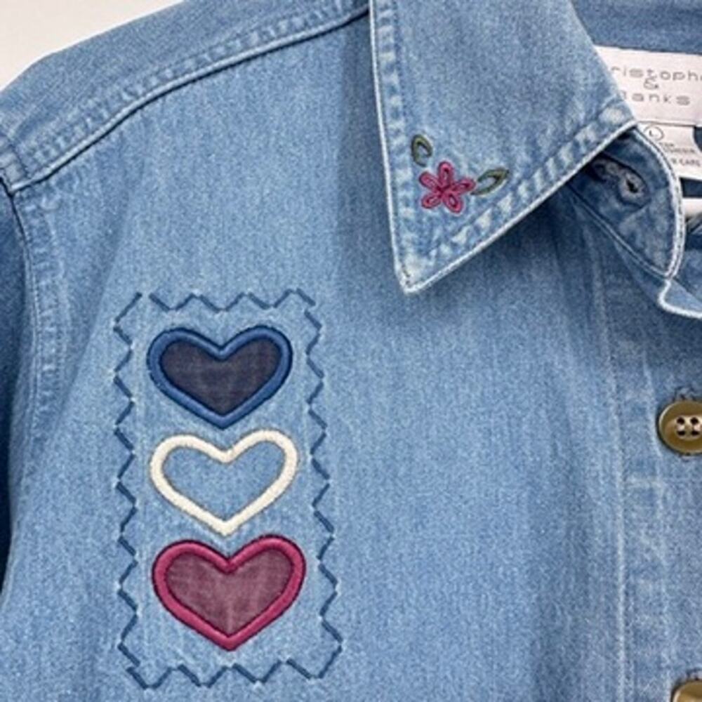 Christopher Banks Shirt Womens LARGE Vintage Embroidered Heart Country Grandma - Picture 3 of 10